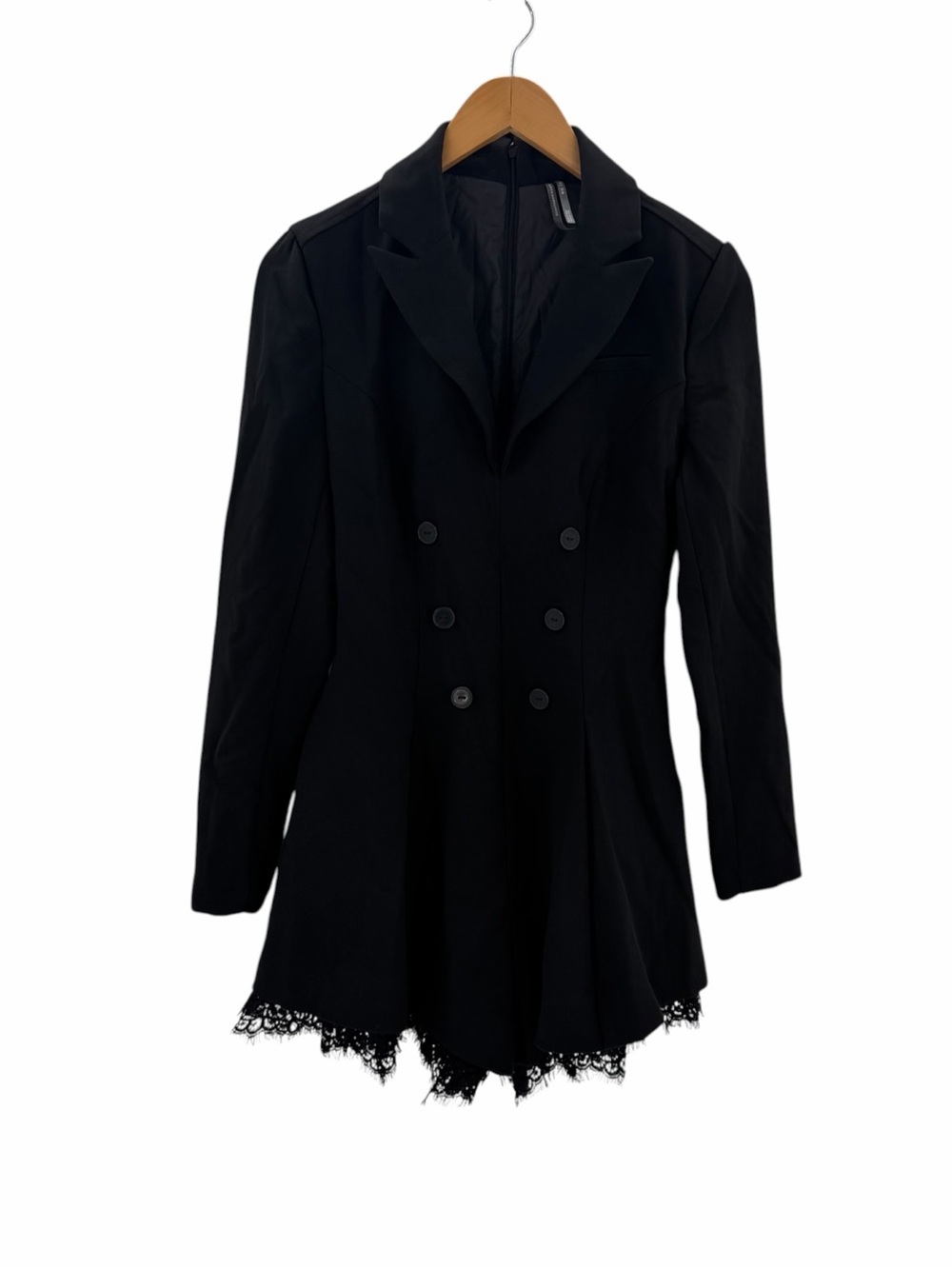Anthropologie Long-Sleeve Tuxedo Lace-Hem Romper - Black - Size 2 XS NWT - Picture 3 of 16